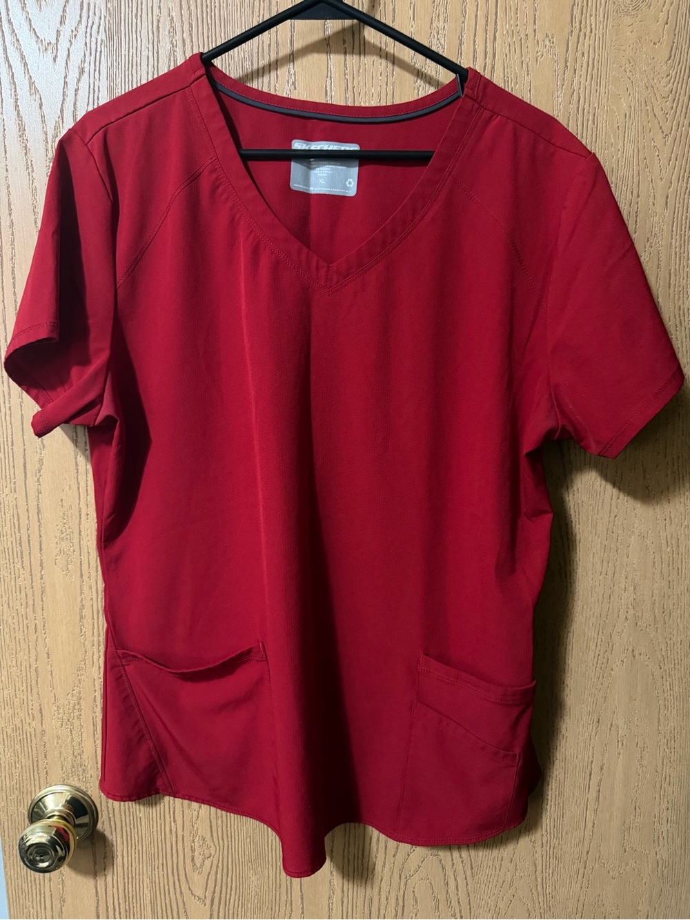 Skechers Women's Red V-Neck Short Sleeve Scrub Top